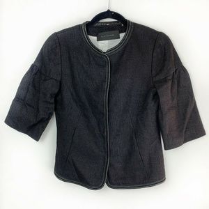 Elie Tahari Black Cotton Leather Trim Jacket